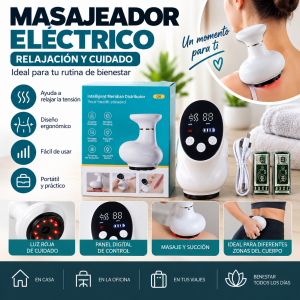Masajeador eléctrico corporal con sistema de ventosa y succión, diseñado para complementar rutinas de masaje, relajación y cuidado personal.