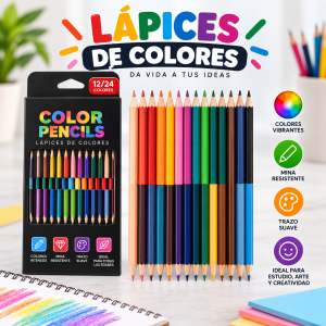 Set de lápices de colores doble punta, ideal para dibujo, arte, estudio, tareas escolares, manualidades y actividades creativas.