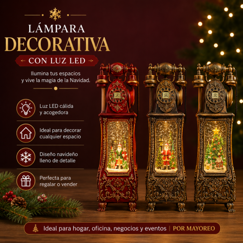 Dale un toque clásico y festivo a tus espacios con esta lámpara decorativa navideña tipo teléfono antiguo con luz LED.