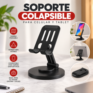 soporte colapsible para celular y tablet es un accesorio práctico para mantener tus dispositivos en una posición cómoda mientras trabajas, estudias, ves videos, realizas videollamadas o consultas contenido
