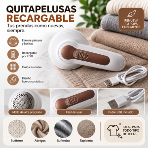 Mantén tus prendas con una apariencia más limpia y cuidada con este quitapelusas eléctrico recargable por USB.