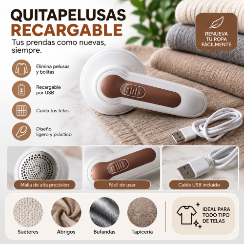 Mantén tus prendas con una apariencia más limpia y cuidada con este quitapelusas eléctrico recargable por USB. Mantén tus prendas con una apariencia más limpia y cuidada con este quitapelusas eléctrico recargable por USB.