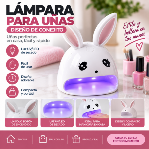 Lámpara para uñas con original diseño de conejito, ideal para complementar rutinas de manicure y cuidado de uñas.