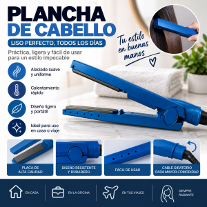 Plancha alisadora eléctrica para cabello de diseño compacto y práctico, ideal para complementar rutinas de peinado y cuidado personal.