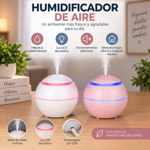 Añade humedad al ambiente de manera práctica con este humidificador de aire de diseño esférico, ideal para complementar espacios como habitaciones, oficinas, escritorios
