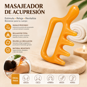 Masajeador manual de acupresión corporal, práctico para espalda, cuello, hombros, brazos y piernas. Diseño ergonómico y fácil de usar.