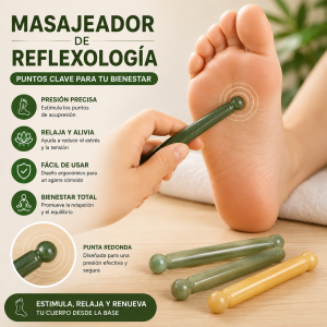 Masajeador manual de reflexología para pies con calcetines guía de puntos. Ideal para relajación, descanso y cuidado personal en casa.