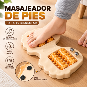 Masajeador manual para pies con rodillos texturizados, puntos de presión y base antideslizante. Práctico para el descanso y bienestar personal. Venta por mayoreo.