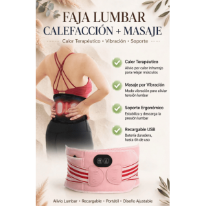 Faja Lumbar Eléctrica con Calefacción y Masaje por Vibración - Soporte Lumbar Térmico USB Recargable - Cinturón Masajeador