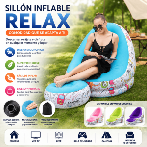 Sillón inflable relax con otomano, ligero, cómodo y portátil. Ideal para jardín, camping, lectura, TV, sala de juegos e interior o exterior por mayoreo.