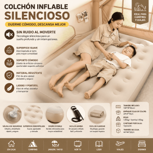 Colchón inflable silencioso y portátil con bomba de pie incluida. Ideal para camping, viajes, casa, descanso y dormir por mayoreo.