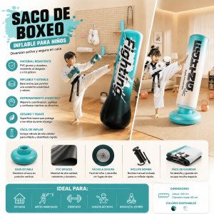 Saco de boxeo inflable para niños, 120cm, ligero, estable y fácil de inflar. Ideal para ejercicio, juegos activos y práctica en casa por mayoreo.