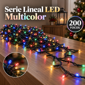 Serie lineal LED multicolor con 200 focos para decoración e iluminación ambiental.