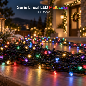Serie lineal LED multicolor con 300 focos para decoración e iluminación ambiental en distintos espacios.