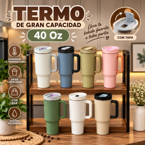 Termo Térmico de Gran Capacidad 40 Oz con Asa y Tapa – Diseños Modernos 