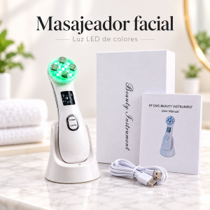 Masajeador Facial Eléctrico RF EMS 5 en 1 con Luz LED de 5 Colores por Mayoreo