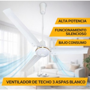 Ventilador de Techo Blanco 3 Aspas Potente Bajo Consumo Venta por Mayoreo VEN38
