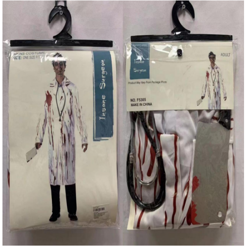 Disfraz de doctor loco para halloween (incluye cuchillo, bata y estetoscopio) WS35