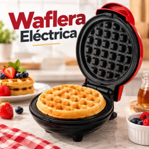 Waflera eléctrica compacta, ideal para preparar waffles de forma práctica.