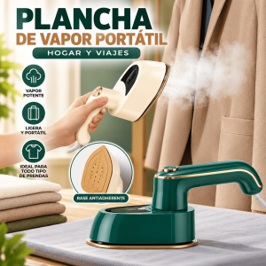 Plancha de vapor portátil para ropa con depósito de agua integrado, vapor continuo y diseño compacto. Ideal para hogar y viajes. Venta por mayoreo.