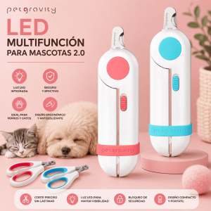 Cortaúñas LED para mascotas con luz integrada, cuchillas de acero inoxidable, diseño ergonómico y bloqueo de seguridad. Ideal para perros y gatos. Venta por mayoreo.