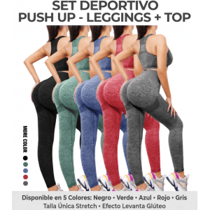 Set Deportivo Push Up Leggings + Top 2 Piezas - Talla Única Stretch - Efecto Levanta Glúteo - Disponible en 5 Colores