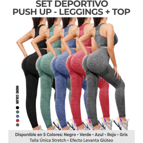 Set Deportivo Push Up Leggings + Top 2 Piezas - Talla Única Stretch - Efecto Levanta Glúteo - Disponible en 5 Colores