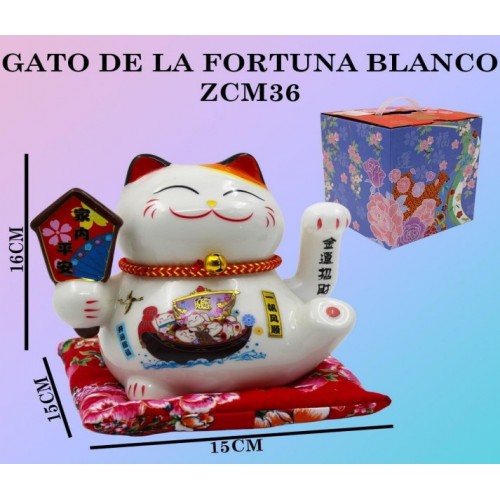 Gato de la fortuna blanco con alto de 16cm ZCM36