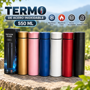 Termo de Acero Inoxidable 550 ml con Tapa de Rosca – Colores Surtidos