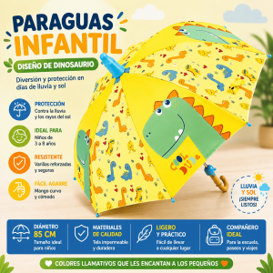 Paraguas Infantil con Diseño de Dinosaurio Amarillo por Mayoreo