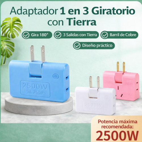 Adaptador multicontacto delgado 1 a 3 entradas 2500W portátil, conector práctico para hogar y oficina, disponible en colores surtidos, Mayoreo ZJT-8102