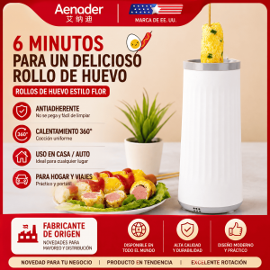 Máquina eléctrica para rollos de huevo con calentamiento 360°, interior antiadherente y diseño compacto. Ideal para snacks y recetas rápidas. Venta por mayoreo.