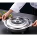 Charola o bandeja redonda de acero inoxidable con tapa y asas – Para buffet o banquetes de 31CM por Mayoreo 0703-27