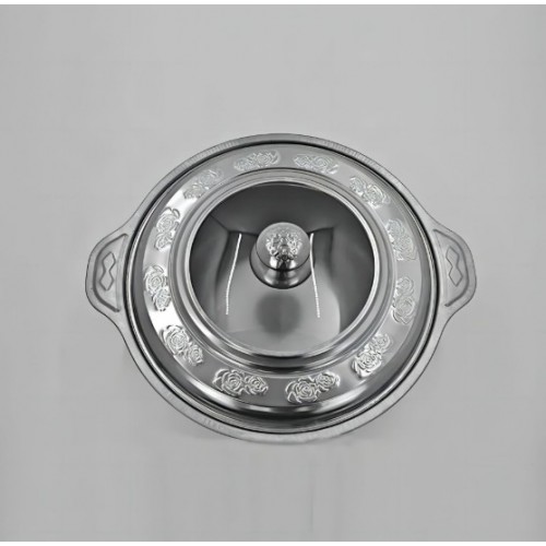 Charola o bandeja redonda de acero inoxidable con tapa y asas – Para buffet o banquetes de 31CM por Mayoreo 0703-27
