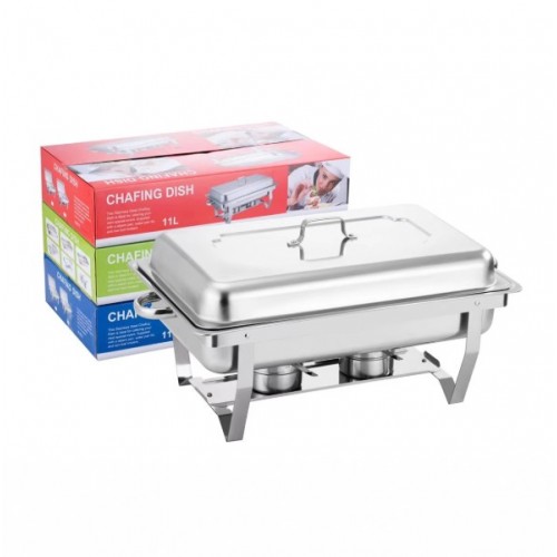 Charola térmica para buffet de acero inoxidable de 11L con tapa y base para banquetes, Por Mayoreo  0703-29