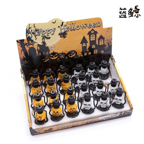 Set de mini lámparas LED en forma de faroles con diseños de calabazas naranjas y calaveras blancas. Lámparas decorativas Por Mayoreo  124913