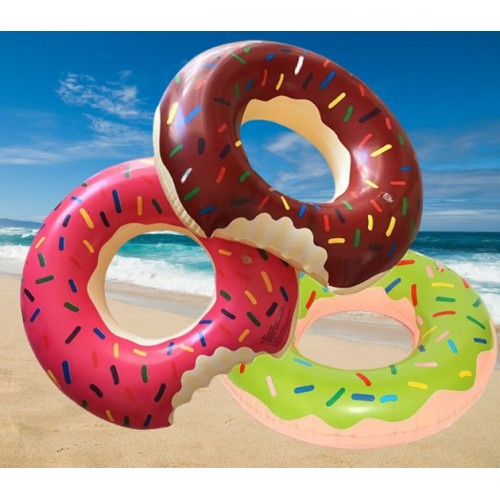Flotador inflable con diseño tipo dona, ideal para alberca, playa y parques acuáticos. Por mayoreo 1343-14
