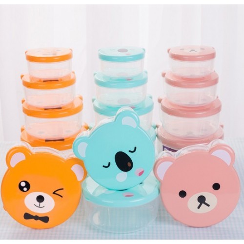 Set de Topper de 4 pzs de almacenamiento de dibujos animados- Contenedores Plásticos con Tapa de Osito – Juego Apilable de Almacenamiento Infantil-  Por Mayoreo 1395