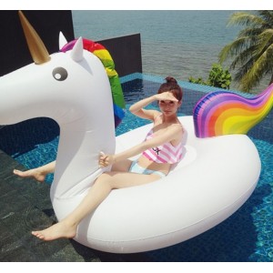 Flotador Inflable Gigante Unicornio con Cola Arcoíris –Perfecto para alberca, playa y balnearios- Por Mayoreo 1502-30