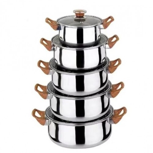 Juego de 5 Ollas de Acero Inoxidable con Tapa y Asas – Set de Ollas de Cocina en Varias Medidas- Por Mayoreo 16215-3