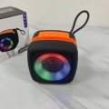 Bocina portátil Bluetooth cuadrada con luces LED RGB y soporte para celular –Con correa para transporte y batería recargable por USB. Por mayoreo 17578-2