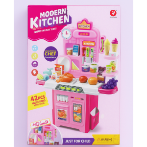 Cocina infantil de juguete moderna con 42 accesorios — Juego de cocina para niños y niñas — Set didáctico de chef con alimentos y utensilios — Modern Kitchen  educativa. Por Mayoreo  922-207