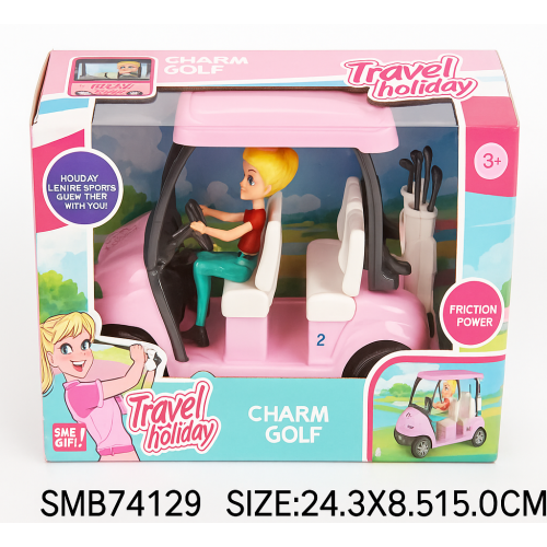 Carrito de golf para muñeca Charm Golf – Juguete con muñeca conductora, diseño rosa, modelo Travel Holiday- Por Mayoreo SG-29095