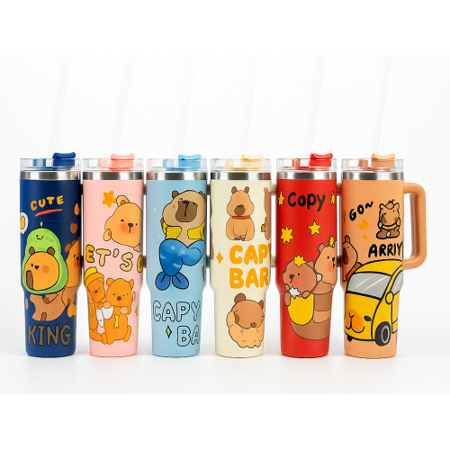 Vaso térmico infantil de diseños animados 1200 ml |tapa antiderrames y diseños kawaii|, Por Mayoreo ZH-1201