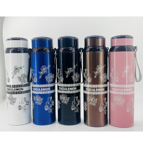 Termo floral 800 ml de acero inoxidable | Botella térmica elegante con tapa hermética y correa. Por Mayoreo  ZH-801
