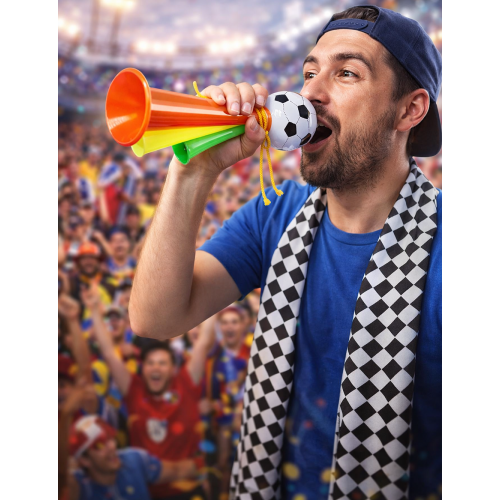 Trompeta de fútbol tamaño mediano con diseño deportivo, ideal para animar partidos, eventos del Mundial 2026. por Mayoreo 2159-11