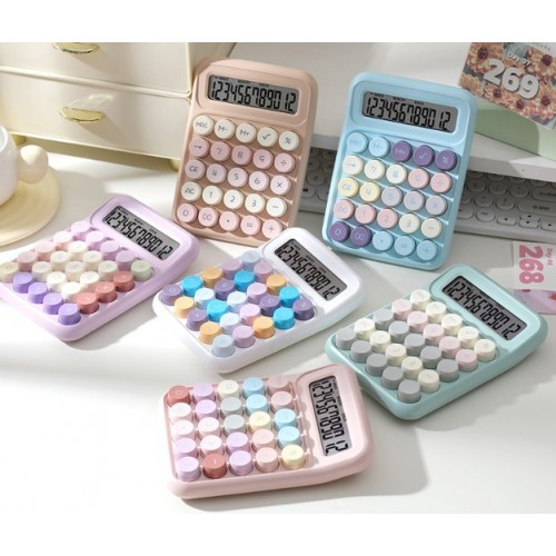 Calculadora retro pastel con botones redondos – Diseño kawaii para oficina, escuela o escritorio- Por Mayoreo 24750-12 Calculadora retro pastel con botones redondos – Diseño kawaii para oficina, escuela o escritorio- Por Mayoreo 24750-12