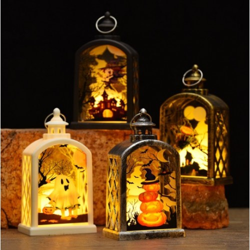 Linterna de viento pequeña de plástico para Halloween, luz LED nocturna luminosa portátil, diseño de escena de accesorios para disfraces de Halloween. Por Mayoreo 581528