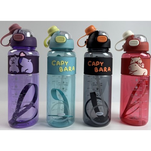 Botella motivacional  con diseño de Capibara portátil con asa capacidad de 1L Por Mayoreo 6115