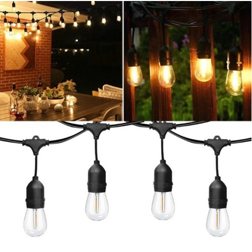 Guirnalda de luces decorativas estilo vintage de 20 metros de largo con 30 focos, Cuenta con cable resistente y portalámparas sellados para uso interior y exterior. Por Mayoreo 6529-8